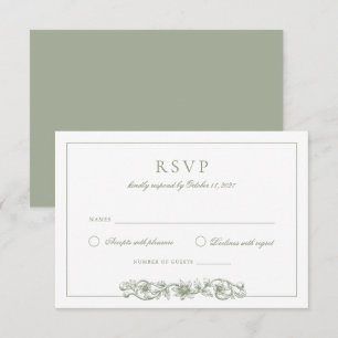 Convite Elegante Vintage Floral Sage Green Wedding RSVP
