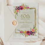 Convite Elegante Vintage Floral Women's 60th Birthday<br><div class="desc">Elegante vintage roxo,  vermelho,  e amarelo aquarela floral e dourado quadro mulheres 60º convite de aniversário. O texto é completamente personalizável,  portanto,  este cartão pode ser alterado para qualquer idade.</div>