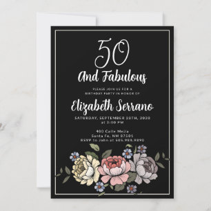 Convite Elegante Vintage Florals 50 E Fabuloso Aniversário
