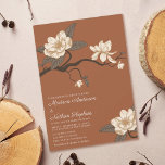 Convite Elegante Vintage Magnolia Wedding Terracotta<br><div class="desc">Diga "eu faço" com eterno elegância! Nossos convites para o casamento apresentam uma bela ilustração vintage das flores de magnólia em um galho contra um fundo de terracota quente,  perfeito para uma celebração clássica e romântica. Peça agora e dê o tom para seu dia especial!</div>