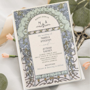 Convite Elegante Vintage Nouveau Flores para casamentos de
