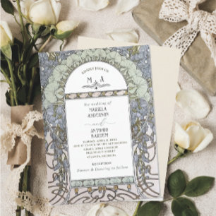 Convite Elegante Vintage Nouveau Flores para casamentos de