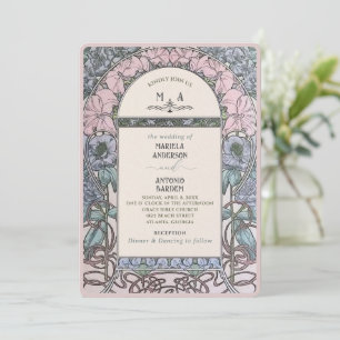 Convite Elegante Vintage Nouveau Flores para casamentos de