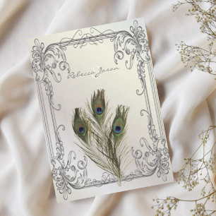 Convite elegante vintage pérola floral casamento de pavão