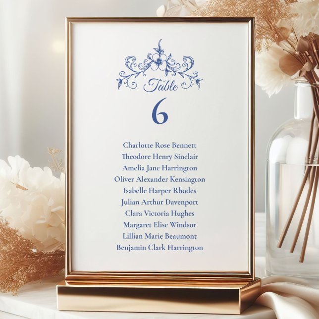 Convite Elegante Vintage Romance Blue Weding Seating Chart (Criador carregado)
