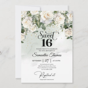Convite Elegante Vintage White Roses Floral Única