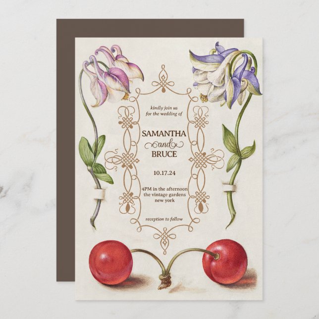 Convite Elegante Vintage Wildflower | Casamento Floral (Frente/Verso)