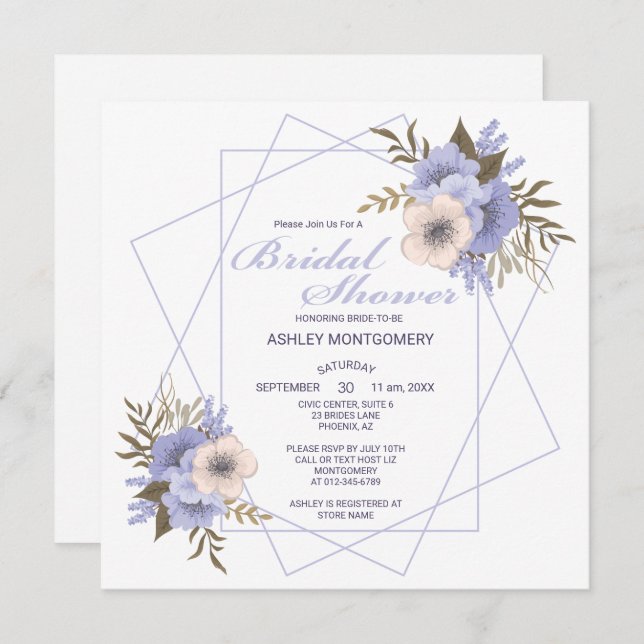 Convite Elegante Violet Cinco Rosas Petal (Frente/Verso)