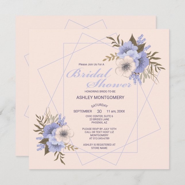 Convite Elegante Violet Cinco Rosas Petal (Frente/Verso)