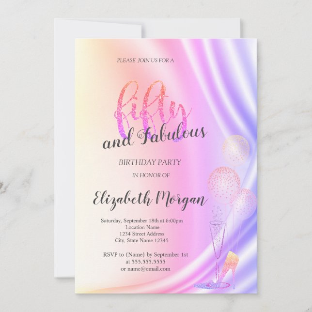 Convite Elegante Violet Glitter High Heels 50º Aniversário (Frente)