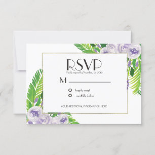 Convite Elegante Violeta/Casamento de Floral Aquarela