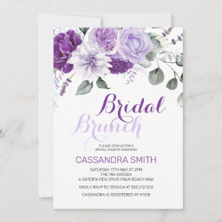 Convite Elegante Violeta Floral Café da Manhã de Noiva