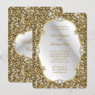 Convite Elegante Visualização Brilho Dourado Diamante Fest