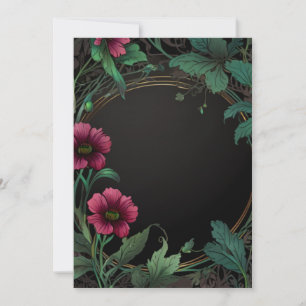 Convite Elegante vitoriano sombrio verde escuro floral ros