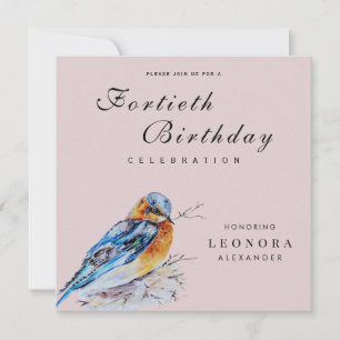 Convite Elegante Watercolor Bluebird Milestone Aniversário