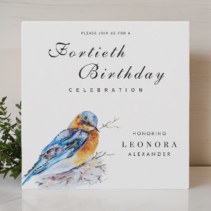 Convite Elegante Watercolor Bluebird Milestone Aniversário