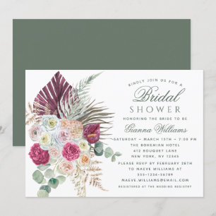 Convite Elegante Watercolor Boho Floral Chá de panela