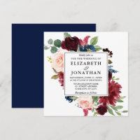 Elegante Watercolor Burgundy Blue Floral Weds Sq