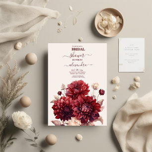 Convite Elegante Watercolor Burgundy Dahlia Bridal