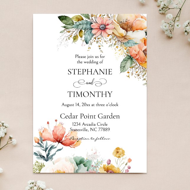 Convite Elegante Watercolor | Casamento Floral (Elegant wedding invitation with wildflowers design. Personalize every detail for your special day.)