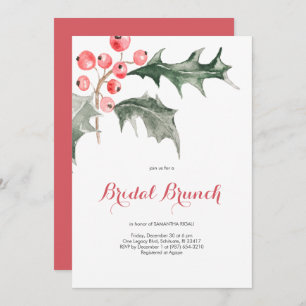 Convite Elegante Watercolor Christmas Holly Bridal Brunch