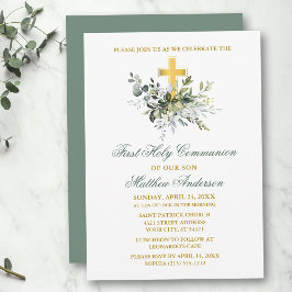 Convite Elegante Watercolor Communion Greenery Green