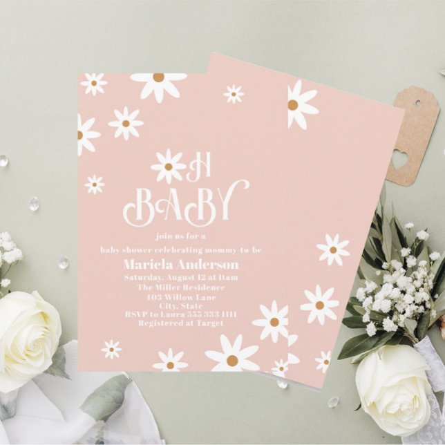 Convite Elegante Watercolor Daisy Baby in Bloom Baby Showe (Criador carregado)