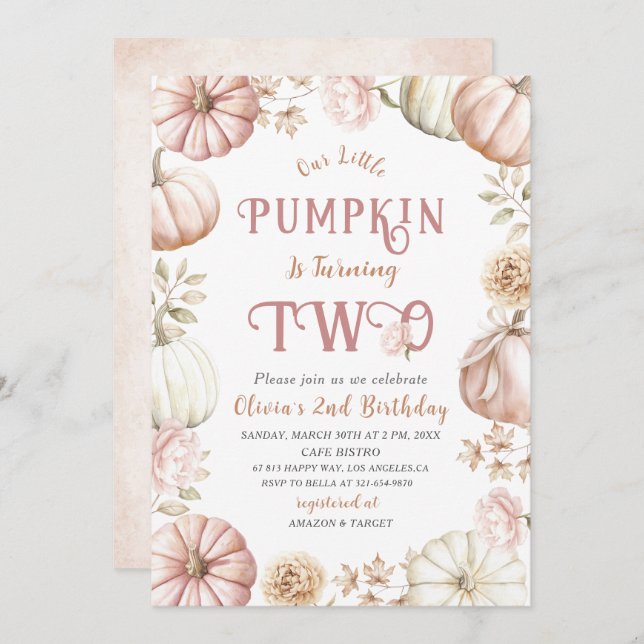 Convite Elegante Watercolor Dois segundos aniversários Pum (Frente/Verso)