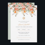 Convite Elegante Watercolor Floral Garden Bat Mitzvah<br><div class="desc">Este elegante convite do Bat Mitzvah tem um lindo coral aquoso e jardim floral laranja. É delicado e moderno com sua escrita voada e Estrela Dourada de David. É perfeito para ajustado com qualquer jardim ou botânico chamado Bat Mitzvah.</div>