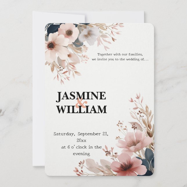 Convite 🌸 Elegante Watercolor Floral Invitation 💐 (Frente)