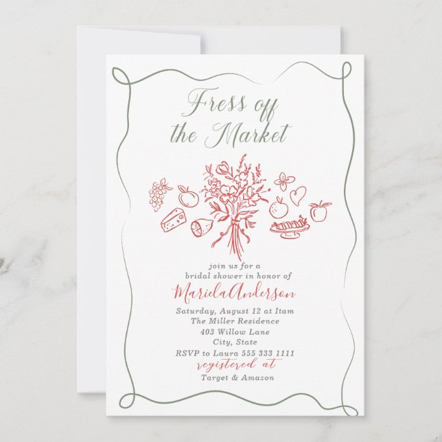 Convite Elegante Watercolor fresco do mercado Bridal Sh (Frente)