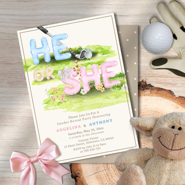 Convite Elegante Watercolor Golf Selvagens (Elegant Watercolor Golf Wildflowers He or She Invitation)