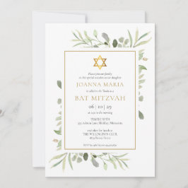 Convite Elegante Watercolor Greenery Bat Mitzvah