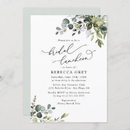 Convite Elegante Watercolor Greenery Bridal Luncheon Chá