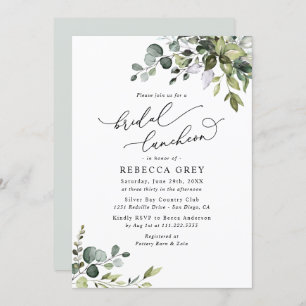 Convite Elegante Watercolor Greenery Bridal Luncheon Chá