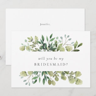 Convite Elegante Watercolor Greenery Bridesmaid