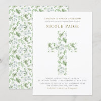 Elegante Watercolor Greenery Cross Baptism