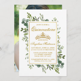 Convite Elegante Watercolor Greenery Dourada Quinceanera F