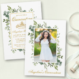 Convite Elegante Watercolor Greenery Foto Quinceanera