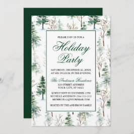 Convite Elegante Watercolor Greenery Pines Holiday Party
