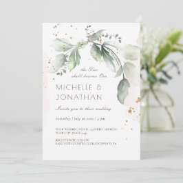 Convite Elegante Watercolor Greenery Wedding Christian