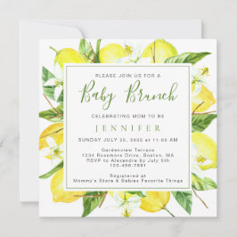 Convite Elegante Watercolor Lemon Botanic Baby Brunch