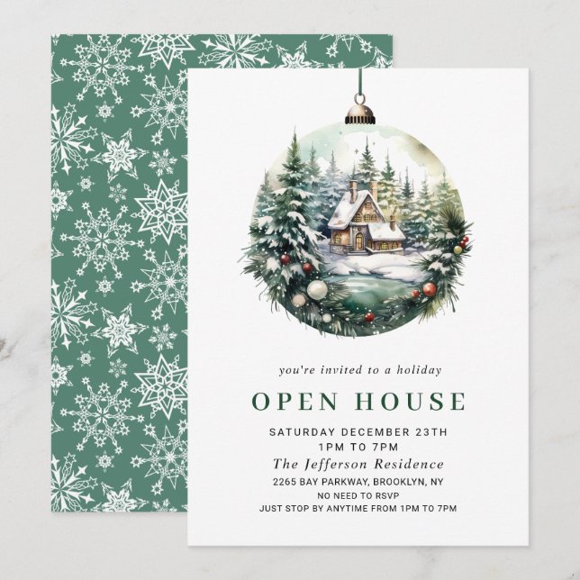 Convite Elegante Watercolor Ornament Christmas HOUSE (Frente/Verso)