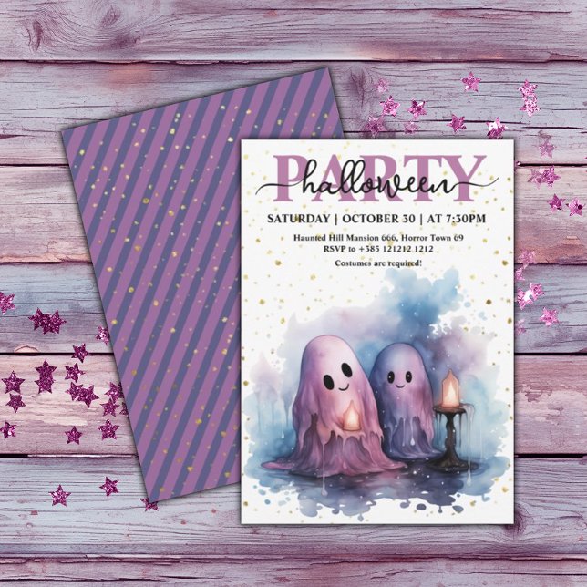 Convite Elegante Watercolor Pastel Ghost Halloween Party (Criador carregado)