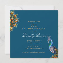 Convite Elegante Watercolor Peacock Birthday