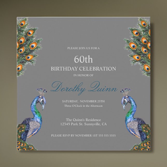 Convite Elegante Watercolor Peacock Birthday (Criador carregado)