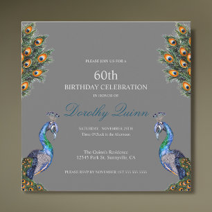 Convite Elegante Watercolor Peacock Birthday