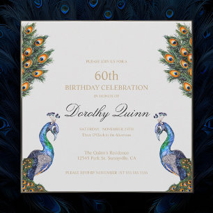 Convite Elegante Watercolor Peacock Birthday