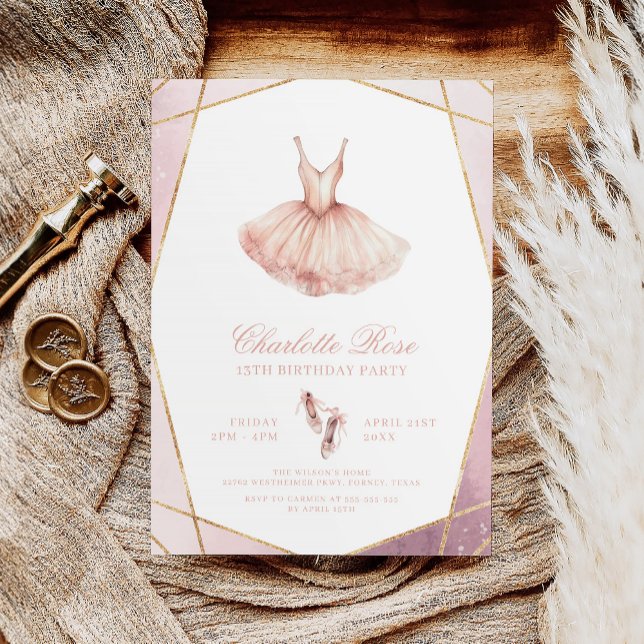Convite Elegante Watercolor Pink Ballerina Birthday (Criador carregado)