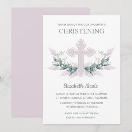 Convite Elegante Watercolor Pink Christening